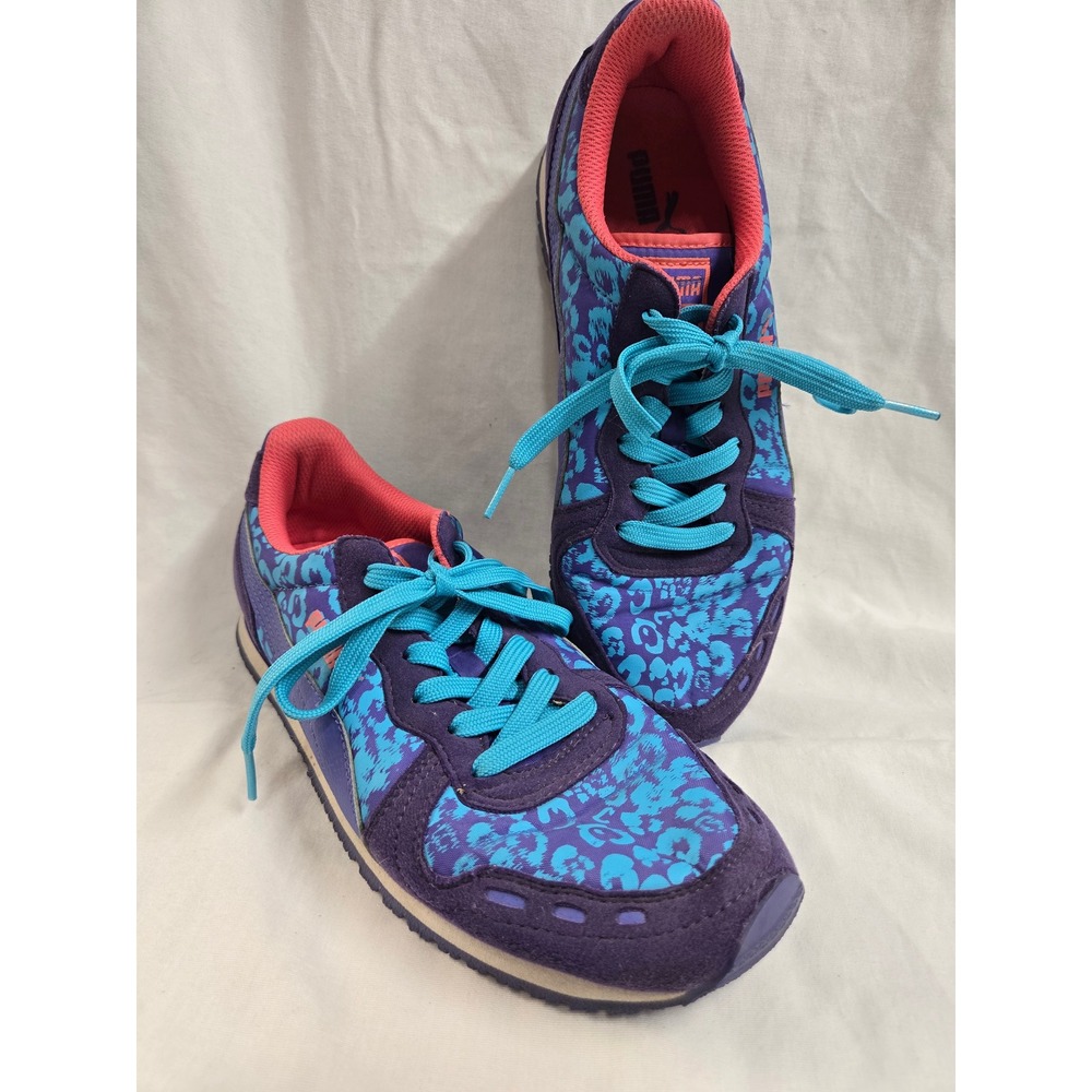 Puma Sport Lifestyle Shoes Sneakers Purple Blue Leopard Print Women's sz 7